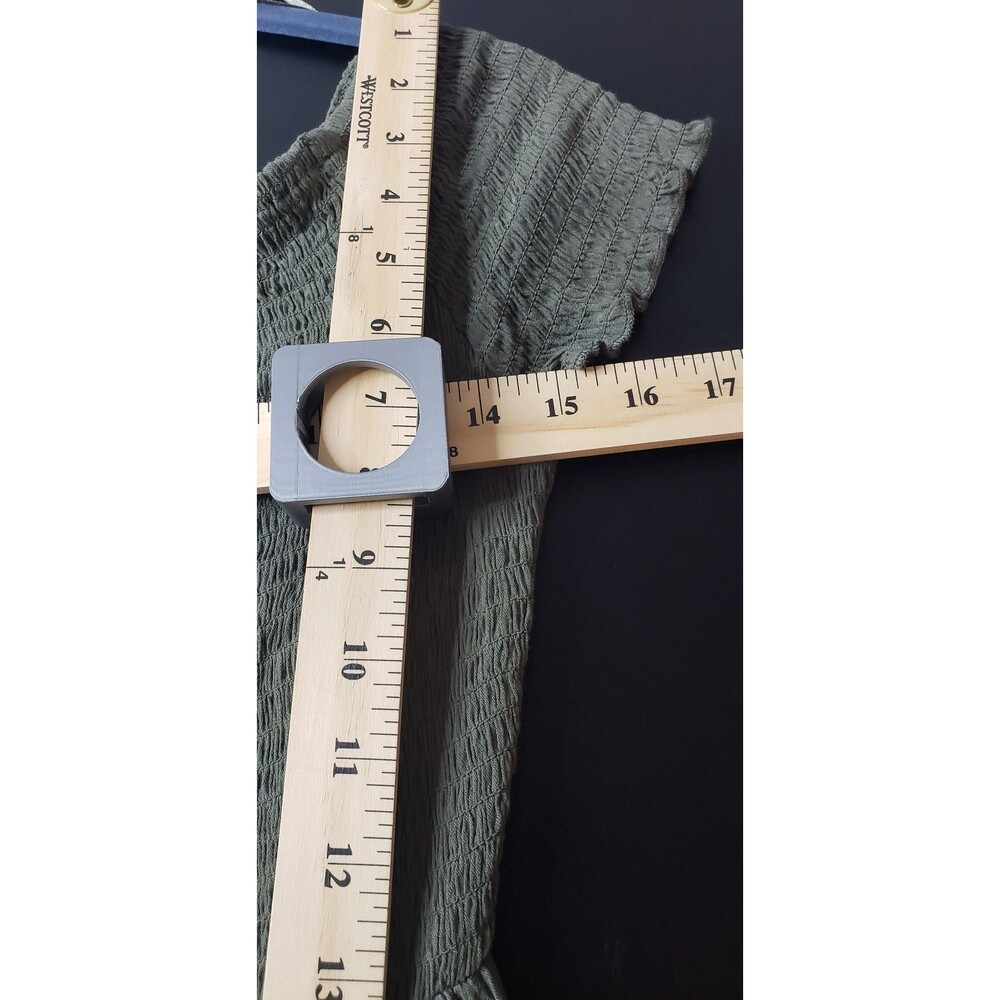 Windsor Dress L Olive Green Smocked Maxi Cap Sleeve‎ Side Slit Rayon Casual Boho - Picture 8 of 8